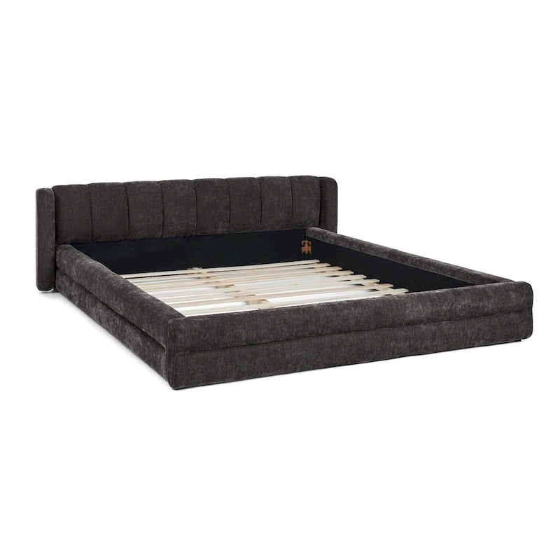 Queen Size Upholstered Platform Bed with Thick Chenille Fabric, Solid Frame & Headboard,DARK GREY
