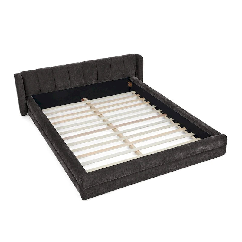 Queen Size Upholstered Platform Bed with Thick Chenille Fabric, Solid Frame & Headboard,DARK GREY