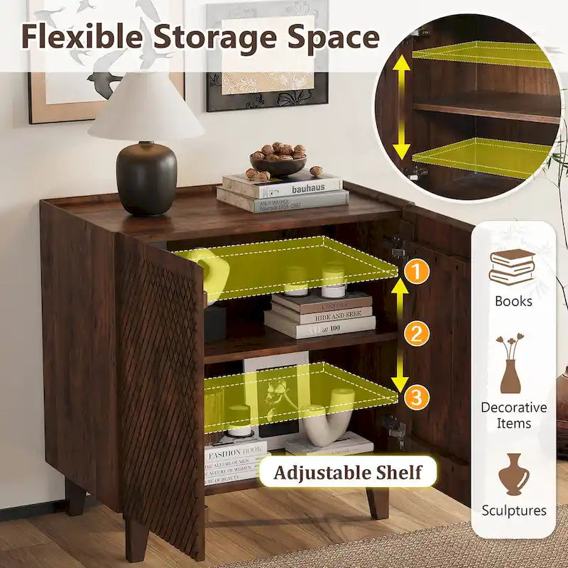 Rustikaler Akzentschrank aus Holz, geriffeltes Design, verstellbarer Einlegeboden, Stauraum