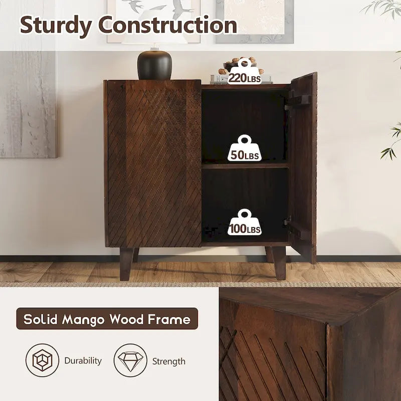 Rustikaler Akzentschrank aus Holz, geriffeltes Design, verstellbarer Einlegeboden, Stauraum