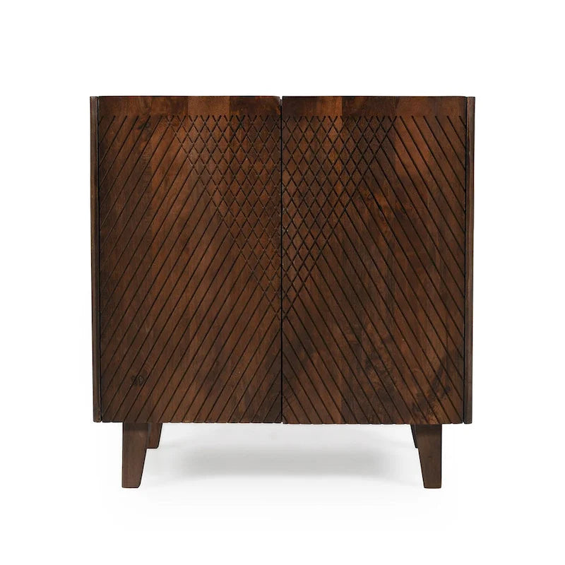 Meuble d'appoint en bois rustique, design cannelé, étagère réglable, rangement