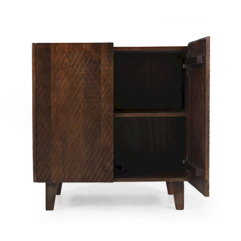 Meuble d'appoint en bois rustique, design cannelé, étagère réglable, rangement