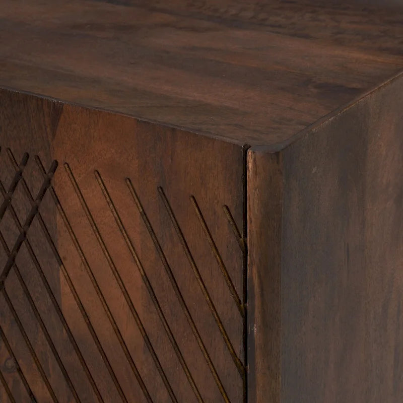 Meuble d'appoint en bois rustique, design cannelé, étagère réglable, rangement
