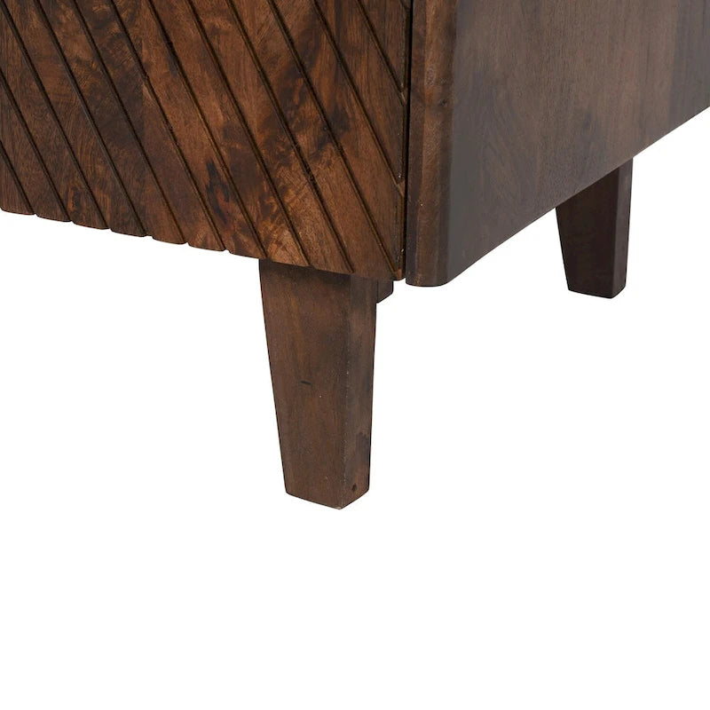 Meuble d'appoint en bois rustique, design cannelé, étagère réglable, rangement