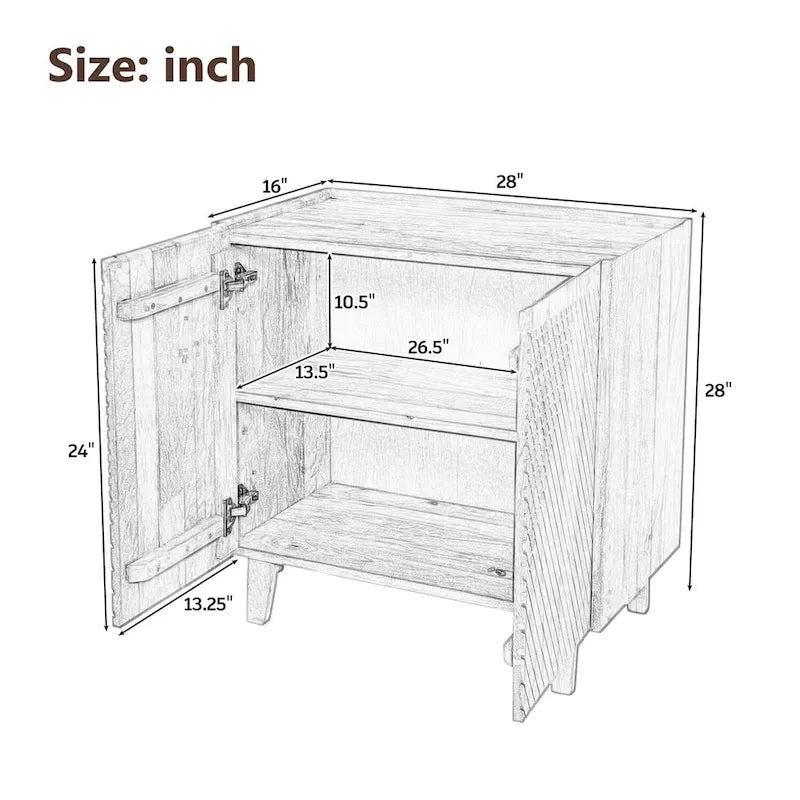 Meuble d'appoint en bois rustique, design cannelé, étagère réglable, rangement