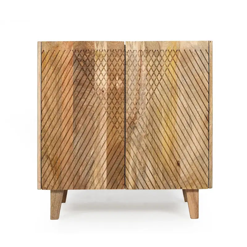 Meuble d'appoint en bois rustique, design cannelé, étagère réglable, rangement