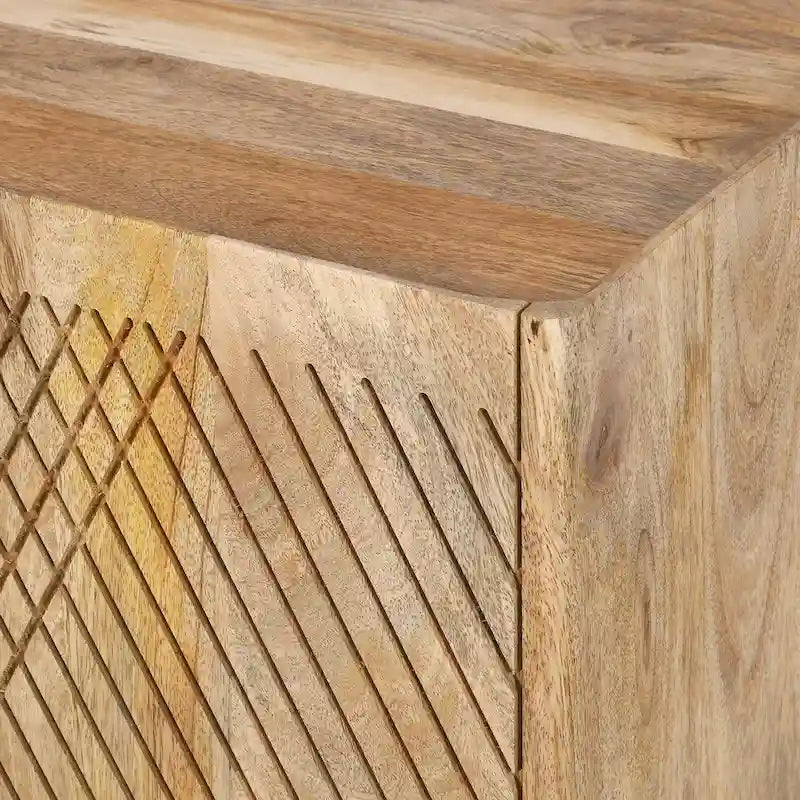 Meuble d'appoint en bois rustique, design cannelé, étagère réglable, rangement