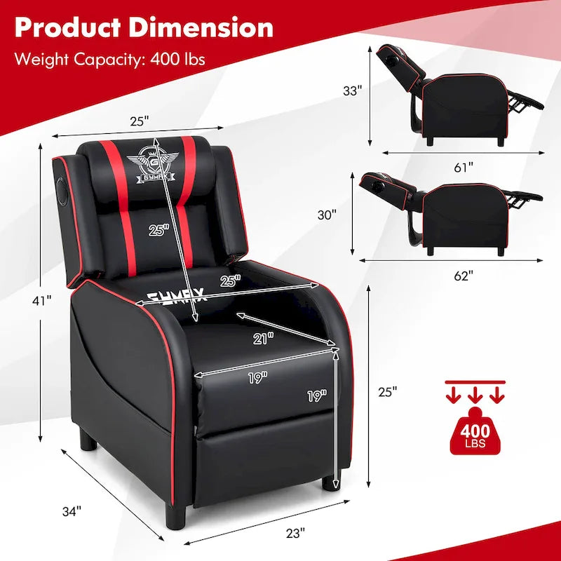 Massage-Gaming-Sessel, PU-Kunstleder, Einsitzer-Liegesofa