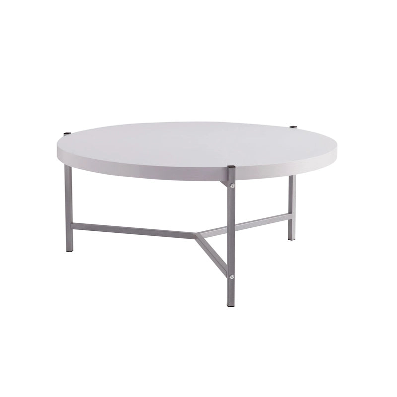 36.5 Moderner runder Couchtisch mit Holzplatte und eleganter Edelstahlbasis für das Wohnzimmer - 36.5L x 36.5W x 16.5H