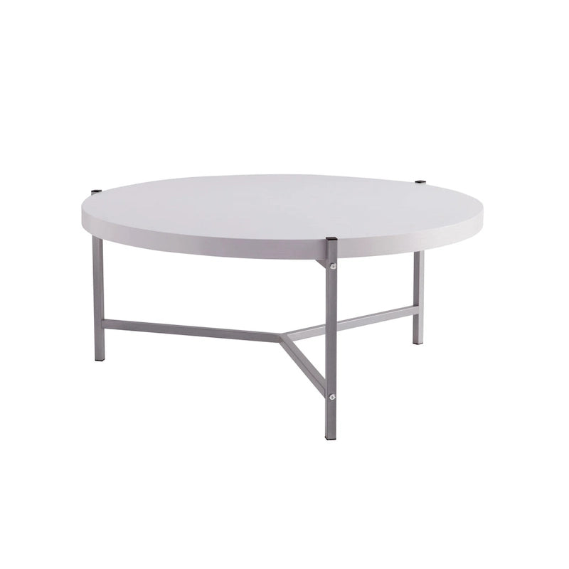 36.5 Moderner runder Couchtisch mit Holzplatte und eleganter Edelstahlbasis für das Wohnzimmer - 36.5L x 36.5W x 16.5H