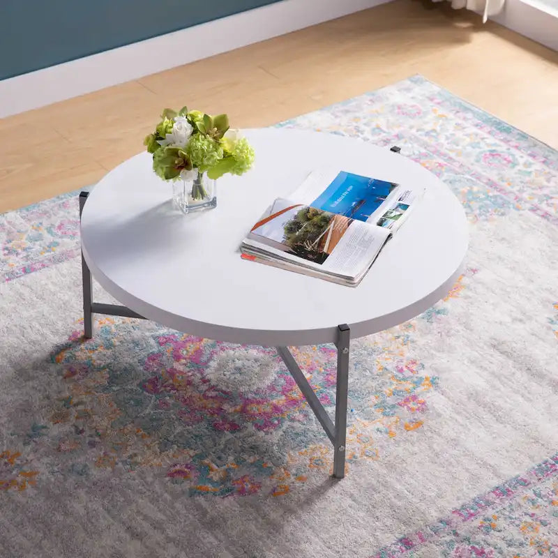 36.5 Moderner runder Couchtisch mit Holzplatte und eleganter Edelstahlbasis für das Wohnzimmer - 36.5L x 36.5W x 16.5H