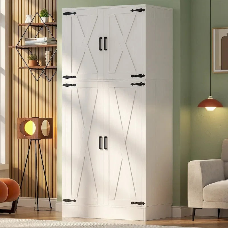 Armoire en bois avec portes de grange, meuble de rangement style maison de campagne avec tringle