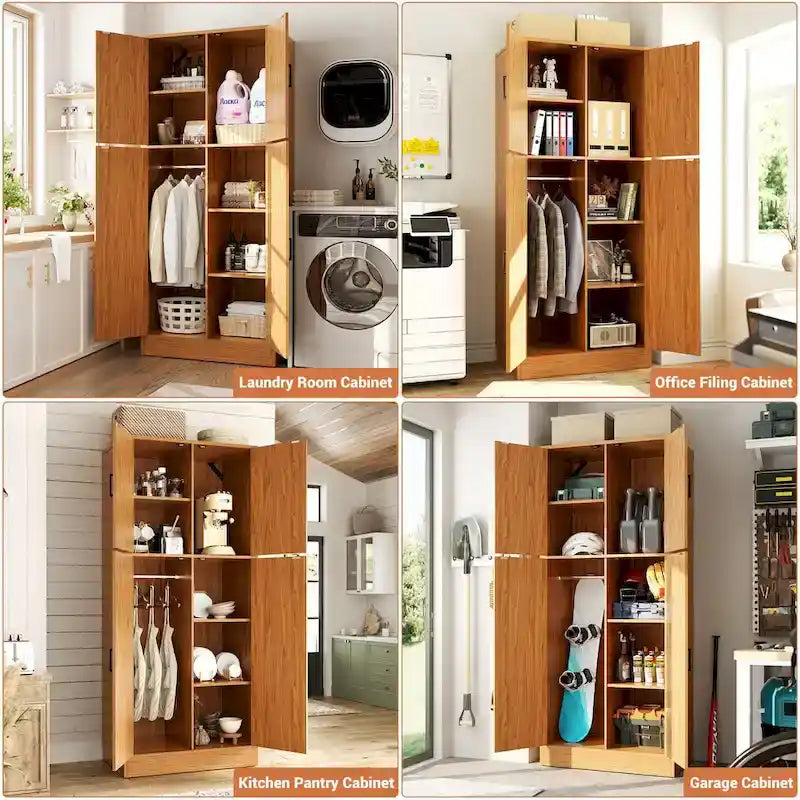 Armoire en bois avec portes de grange, meuble de rangement style maison de campagne avec tringle