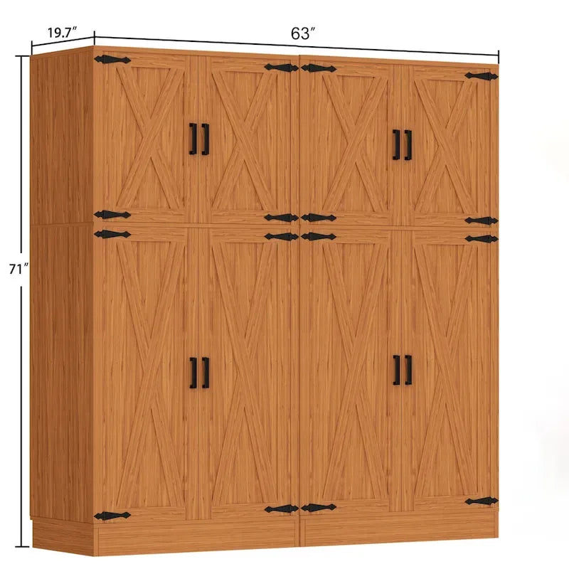 Armoire en bois avec portes de grange, meuble de rangement style maison de campagne avec tringle