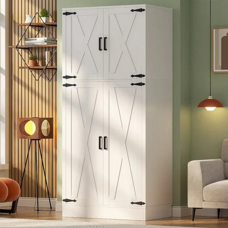 Armoire en bois avec portes de grange, meuble de rangement style maison de campagne avec tringle
