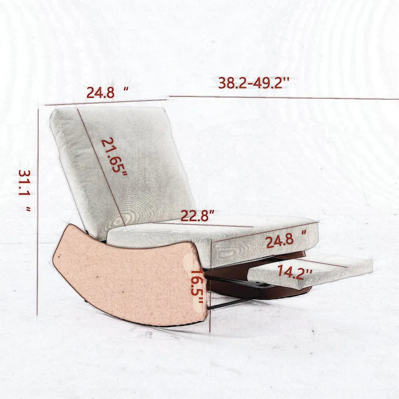 Fauteuil inclinable à bascule moderne rembourré en velours côtelé orange et beige, avec repose-pieds et pied en cuir PU, pour le salon ou la chambre