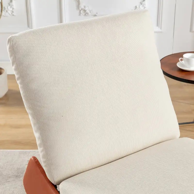 Fauteuil inclinable à bascule moderne rembourré en velours côtelé orange et beige, avec repose-pieds et pied en cuir PU, pour le salon ou la chambre