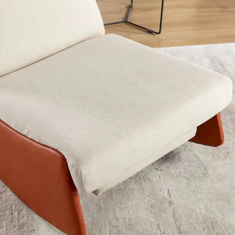 Fauteuil inclinable à bascule moderne rembourré en velours côtelé orange et beige, avec repose-pieds et pied en cuir PU, pour le salon ou la chambre