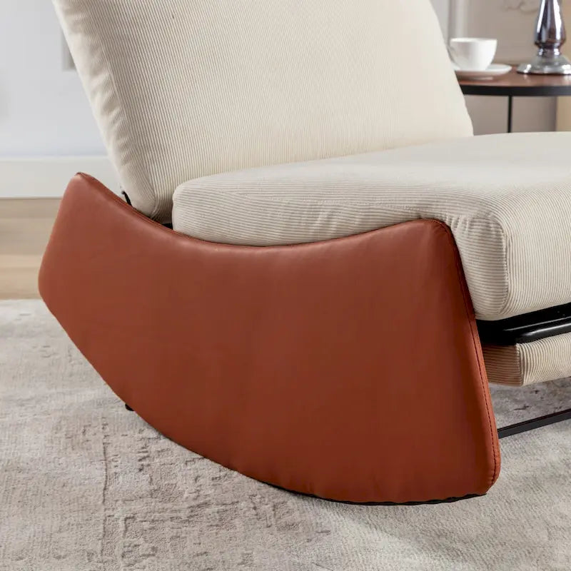 Fauteuil inclinable à bascule moderne rembourré en velours côtelé orange et beige, avec repose-pieds et pied en cuir PU, pour le salon ou la chambre