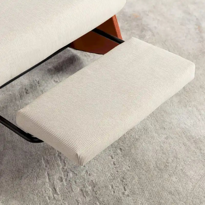 Fauteuil inclinable à bascule moderne rembourré en velours côtelé orange et beige, avec repose-pieds et pied en cuir PU, pour le salon ou la chambre
