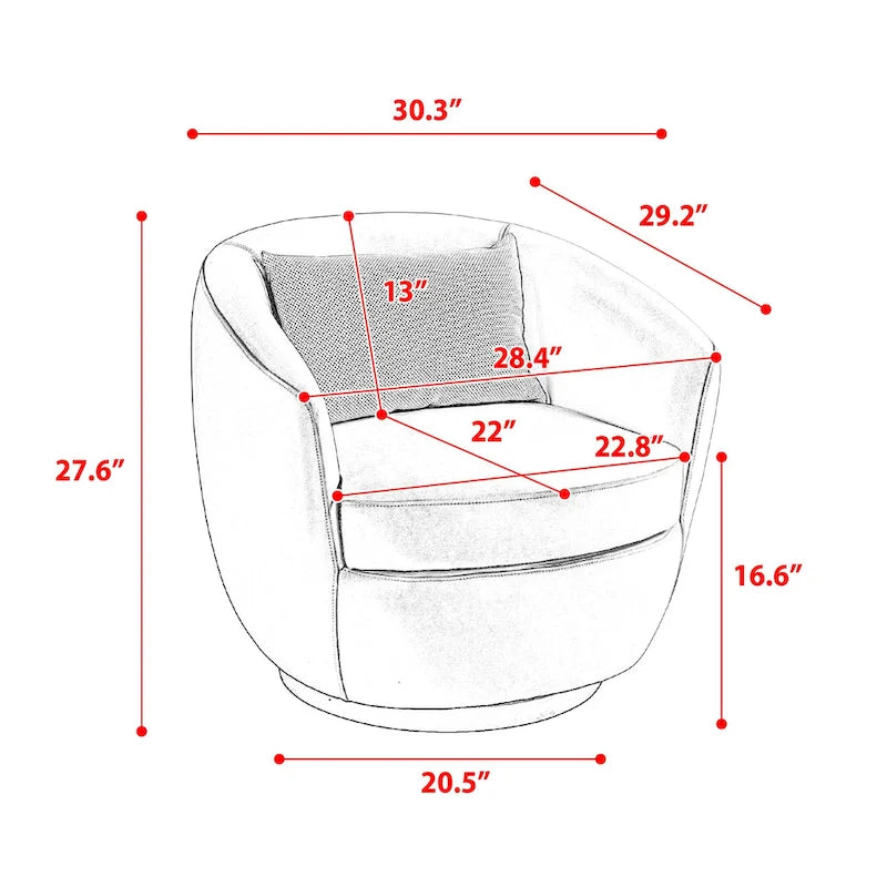 Fauteuil tonneau pivotant gris de 37.2 avec rangement
