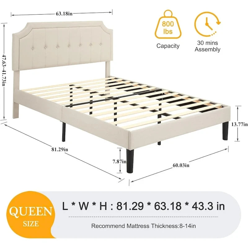 Upholstered Platform Bed Frame with Adjustable Headboard