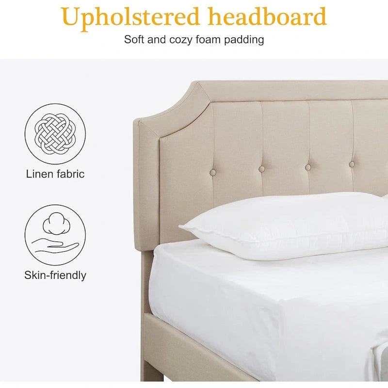 Upholstered Platform Bed Frame with Adjustable Headboard