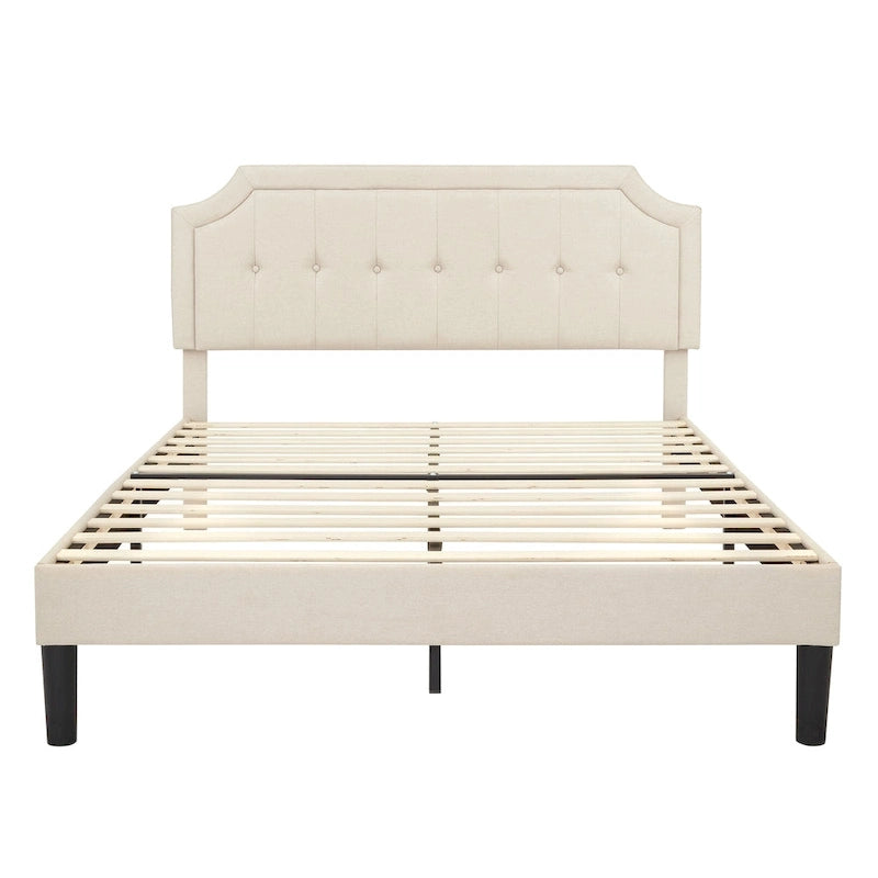 Upholstered Platform Bed Frame with Adjustable Headboard