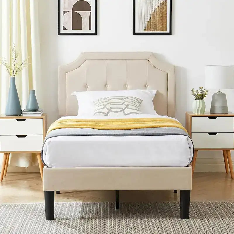 Upholstered Platform Bed Frame with Adjustable Headboard