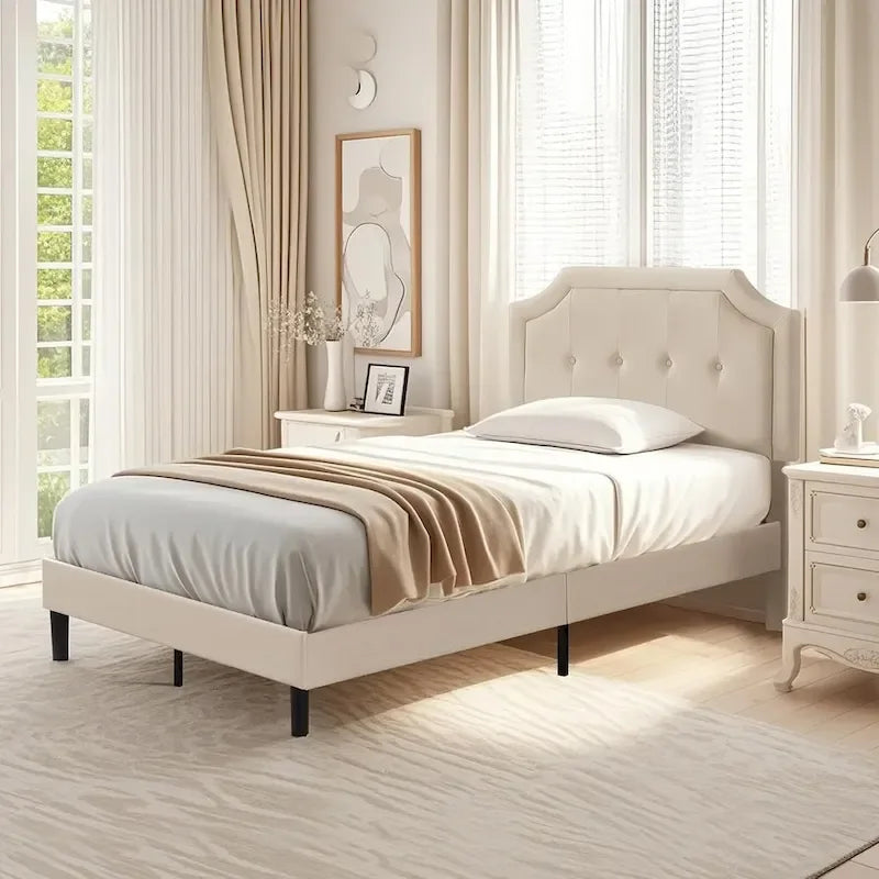 Upholstered Platform Bed Frame with Adjustable Headboard