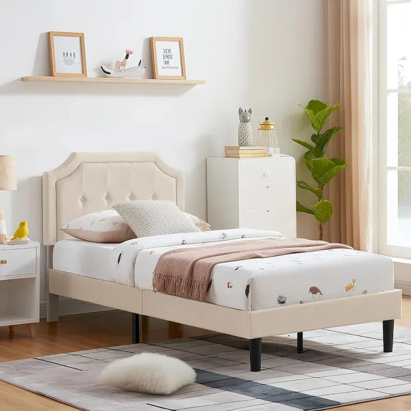 Upholstered Platform Bed Frame with Adjustable Headboard