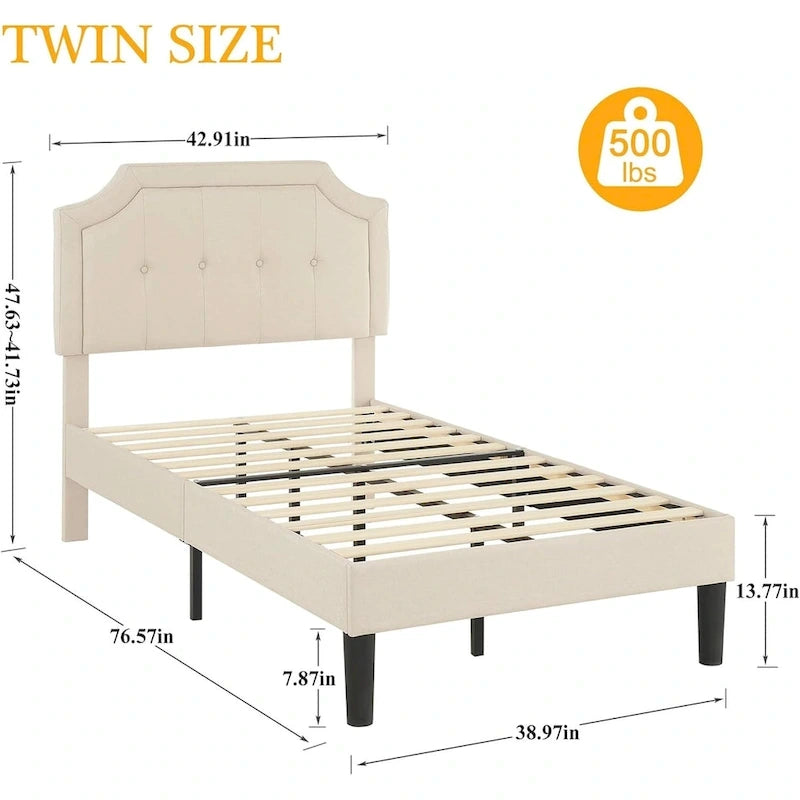 Upholstered Platform Bed Frame with Adjustable Headboard