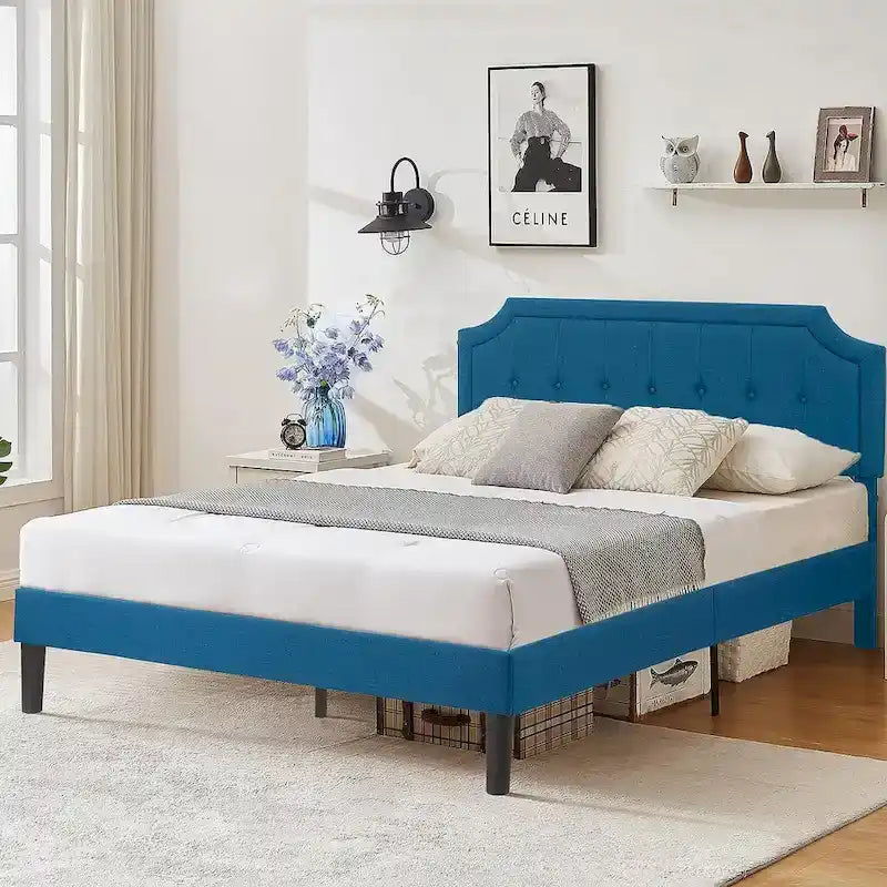 Upholstered Platform Bed Frame with Adjustable Headboard