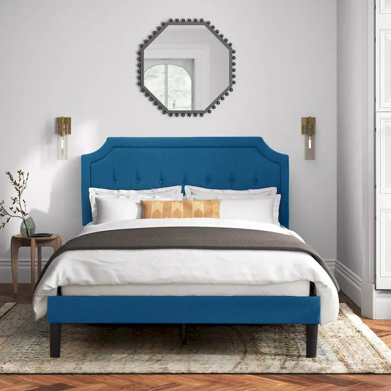 Upholstered Platform Bed Frame with Adjustable Headboard