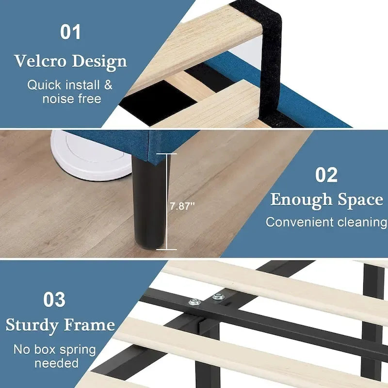 Upholstered Platform Bed Frame with Adjustable Headboard