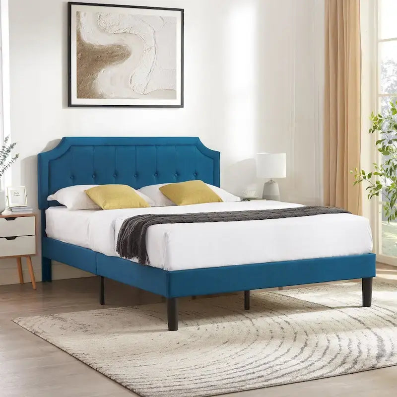 Upholstered Platform Bed Frame with Adjustable Headboard