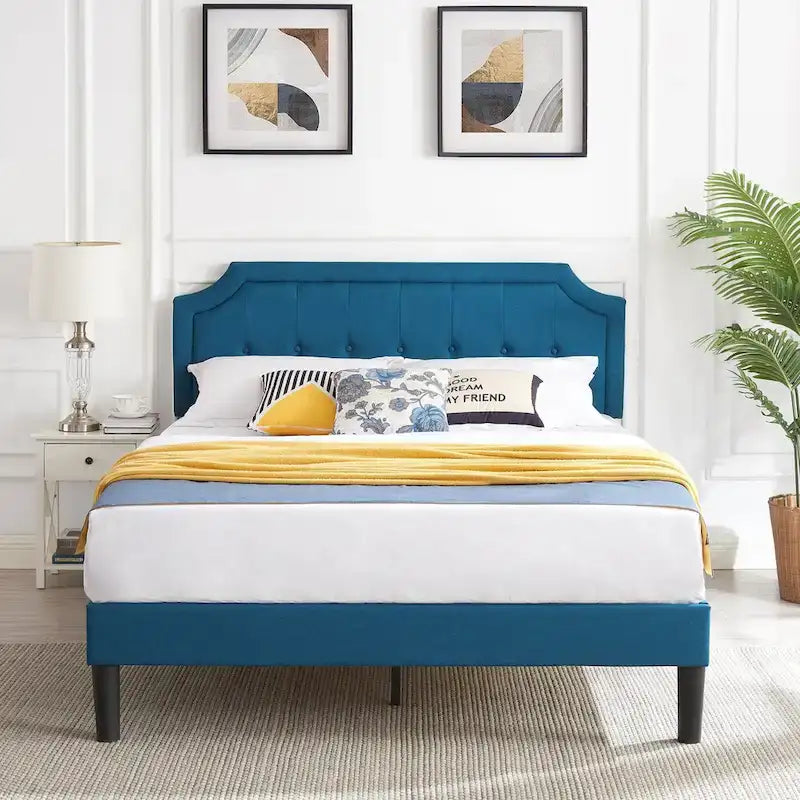 Upholstered Platform Bed Frame with Adjustable Headboard