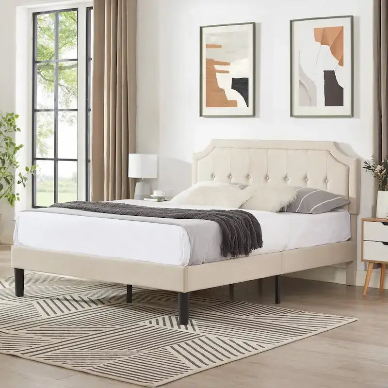 Upholstered Platform Bed Frame with Adjustable Headboard