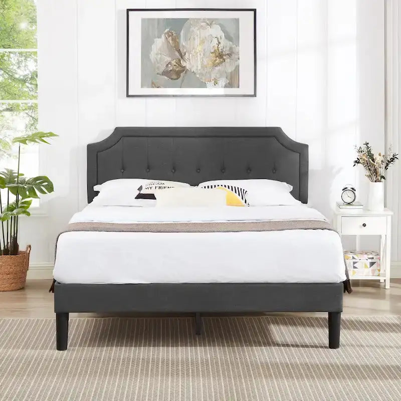 Upholstered Platform Bed Frame with Adjustable Headboard