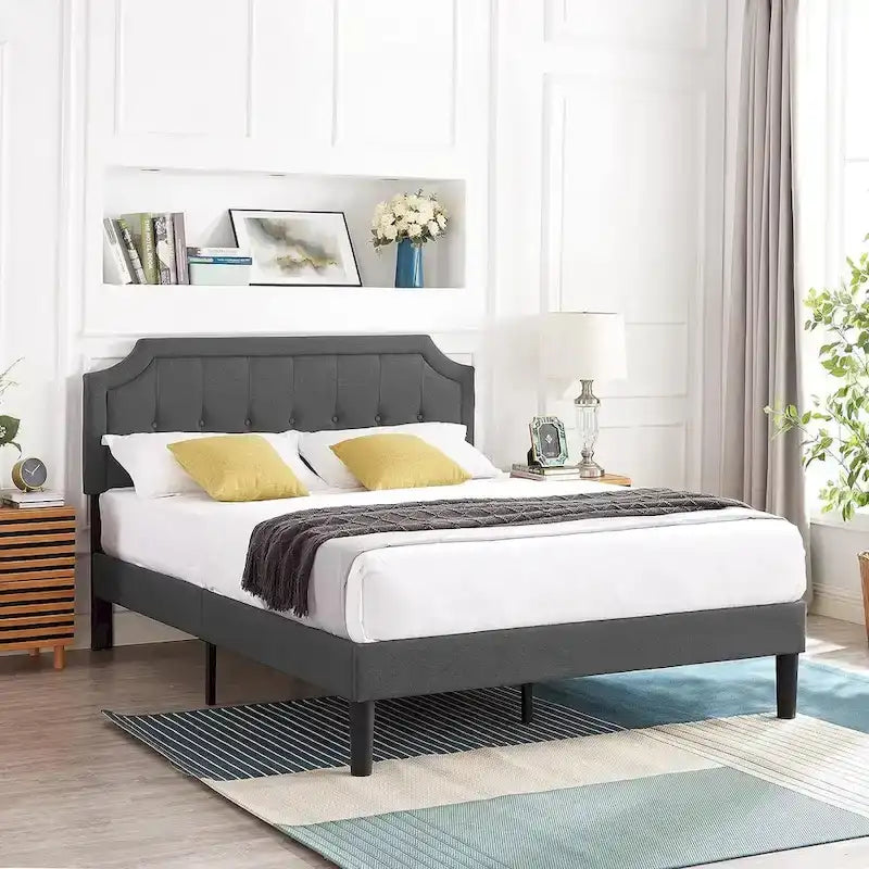 Upholstered Platform Bed Frame with Adjustable Headboard