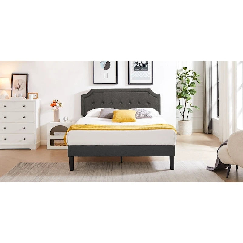 Upholstered Platform Bed Frame with Adjustable Headboard
