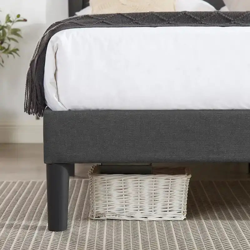 Upholstered Platform Bed Frame with Adjustable Headboard