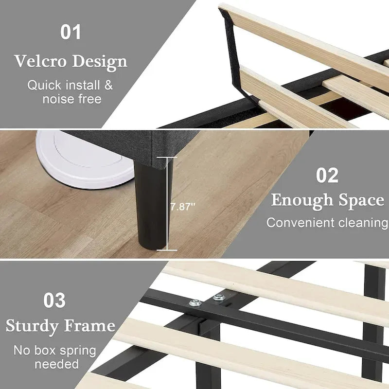 Upholstered Platform Bed Frame with Adjustable Headboard