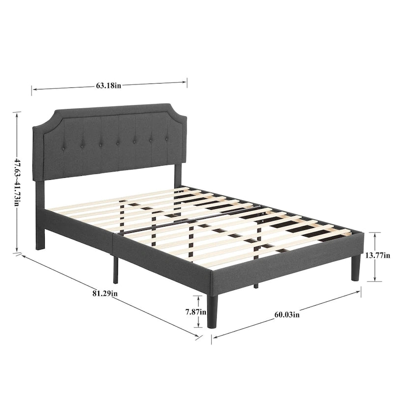 Upholstered Platform Bed Frame with Adjustable Headboard