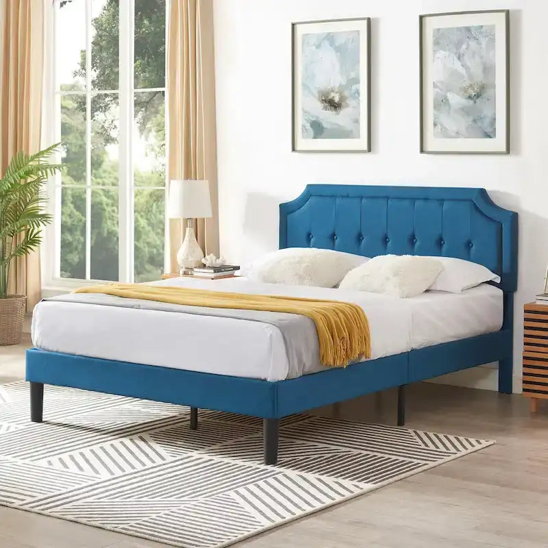 Upholstered Platform Bed Frame with Adjustable Headboard