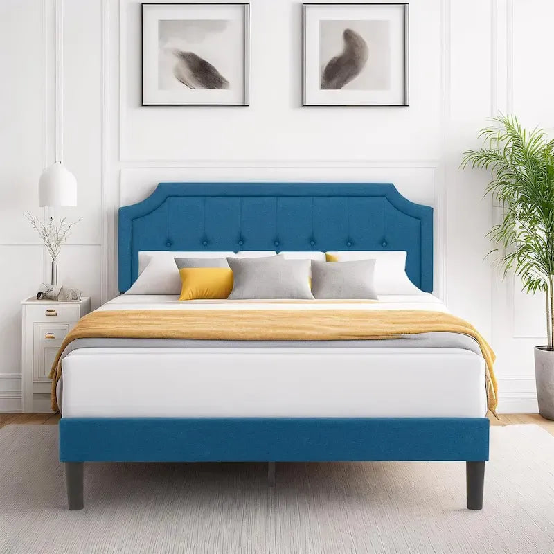 Upholstered Platform Bed Frame with Adjustable Headboard