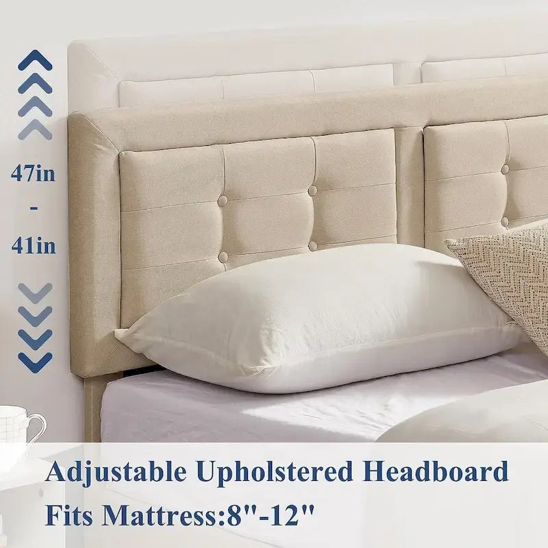 Tufted Upholstered Platform Bed Frame with Adjustable Headboard,Beige-Just have Full Size Bed