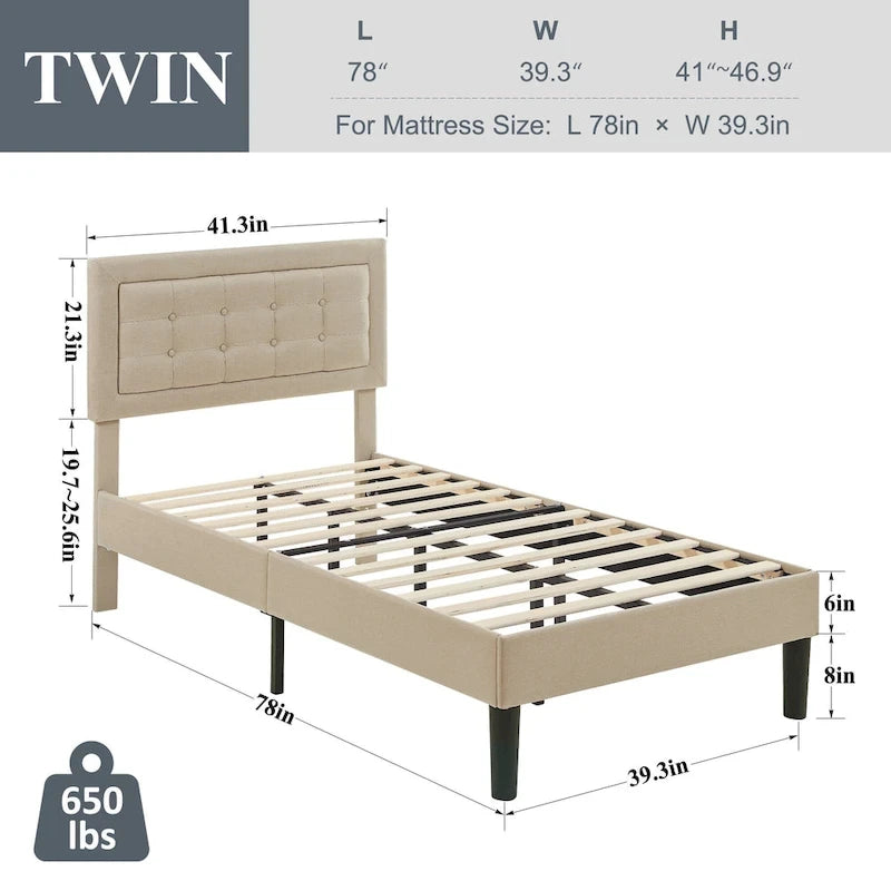 Tufted Upholstered Platform Bed Frame with Adjustable Headboard,Beige-Just have Full Size Bed