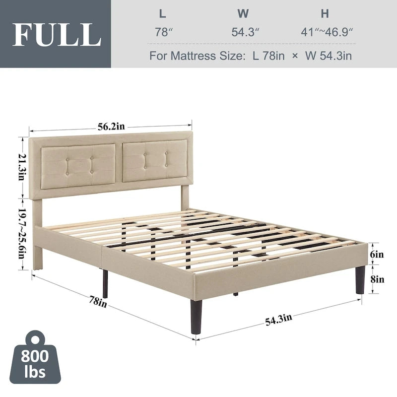 Tufted Upholstered Platform Bed Frame with Adjustable Headboard,Beige-Just have Full Size Bed