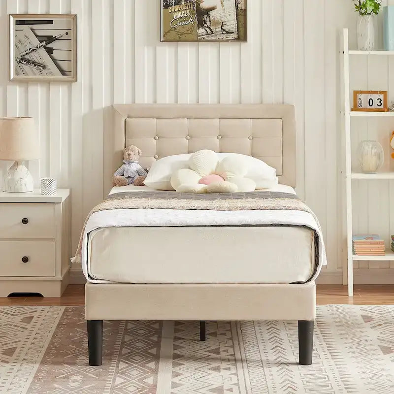 Tufted Upholstered Platform Bed Frame with Adjustable Headboard,Beige-Just have Full Size Bed